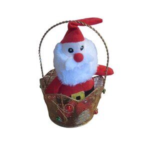 Vintage 10" Santa Claus in 7" Wire Christmas Basket